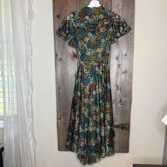 Vintage 70s Jody T of California Mesh Lace Black Floral Midi Wrap Dress size 7 - Picture 7 of 14